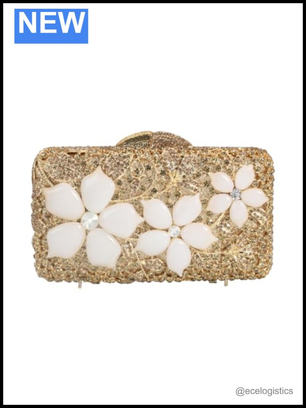 Handmade Rhinestone Floral Evening Clutch with Detachable Chain for Wedding Prom